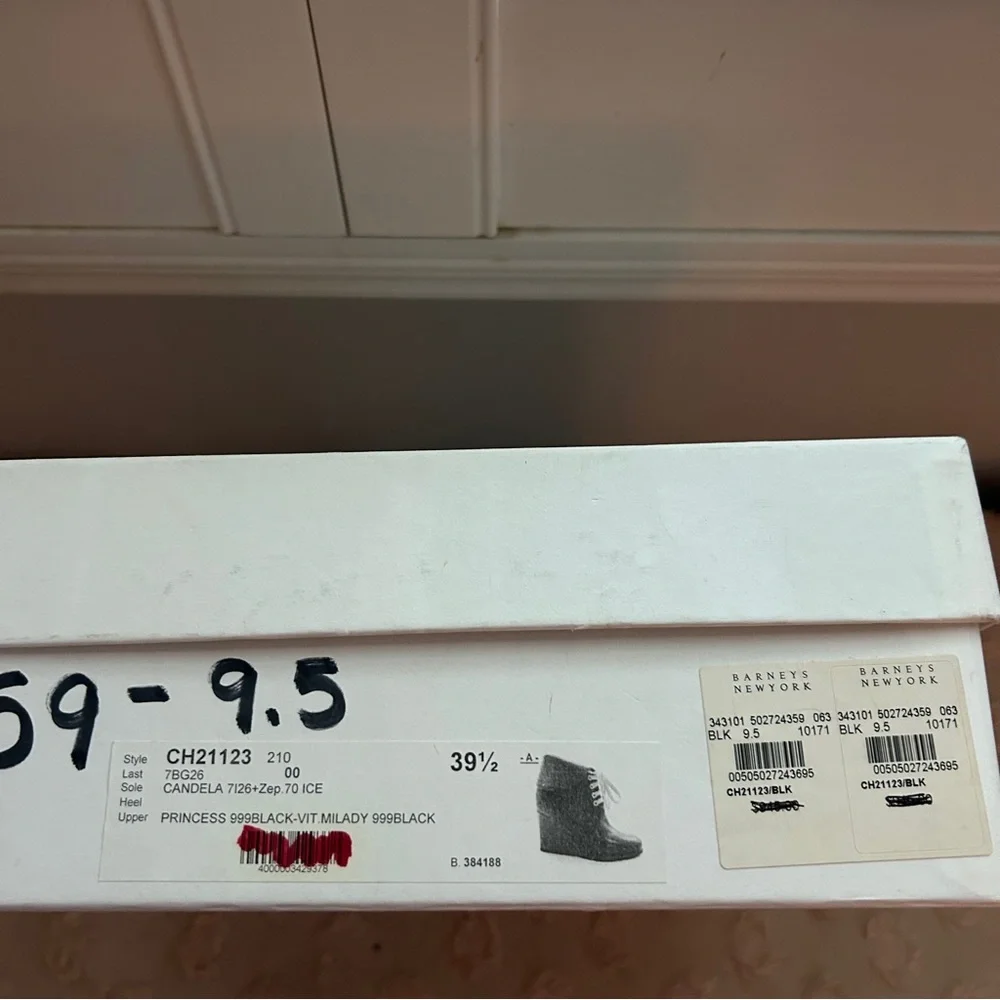 Chloe Wedge Lace Up Leather Heeled Ankle Boot Scallop Detail Black Leather 39 - Picture 12 of 15